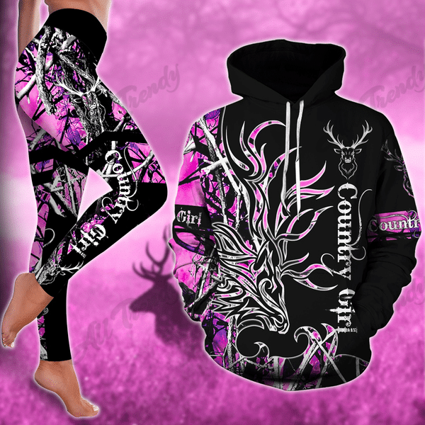 Country Girl And Deer Hunting Hoodie Tank Top Legging 3D