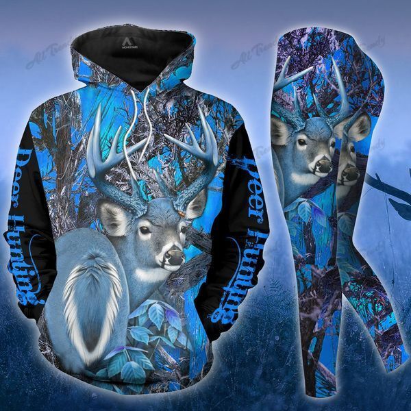 Deer Hunting Hoodie Set Blue Camo White Tail Deer