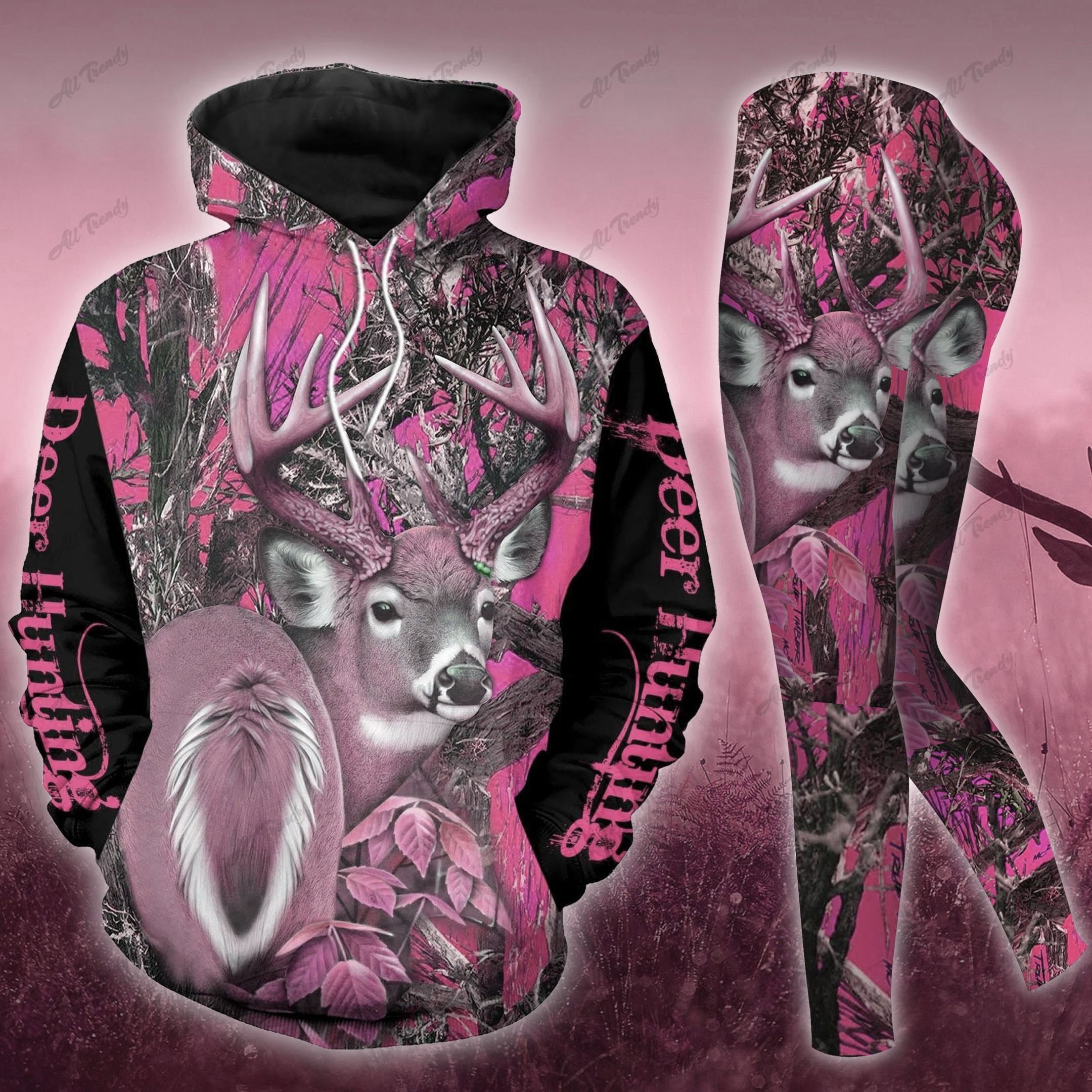 Deer Hunting Hoodie Set Pink Camo White Tail Deer