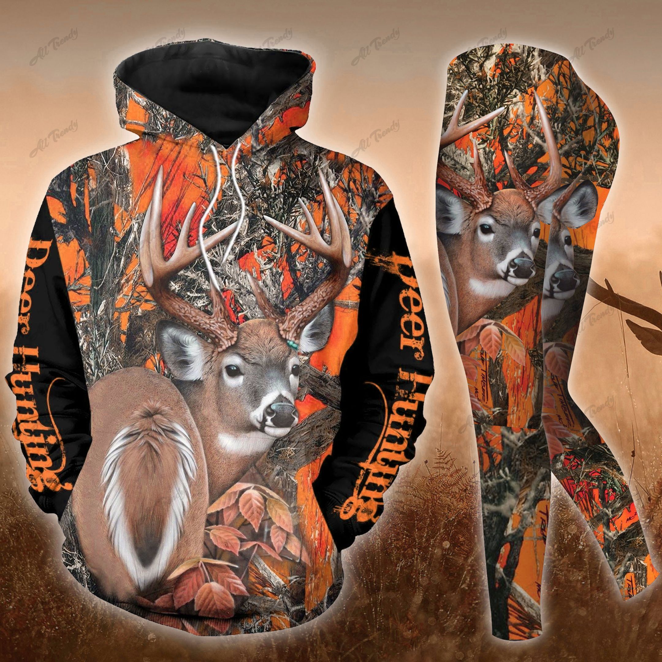 Deer Hunting Hoodie Set Orange Camo White Tail Deer