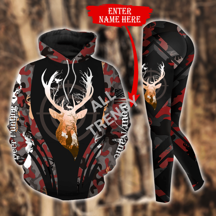 Deer Hunting Target Hoodie Set Brown Camo Custom Name