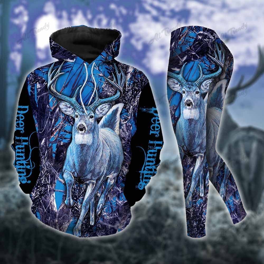 Deer Hunting Blue Running Deer Hoodie Set