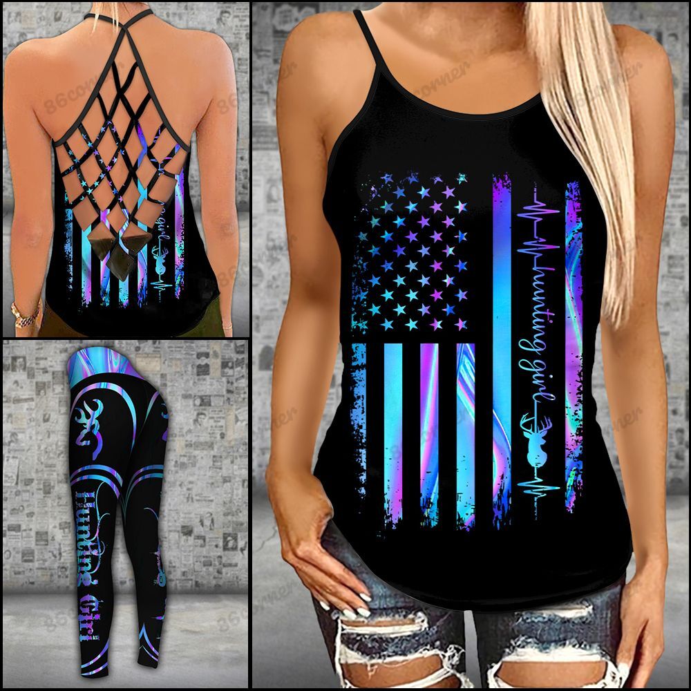 Hunting Girl Blue Criss-Cross Tanktop And Legging Set