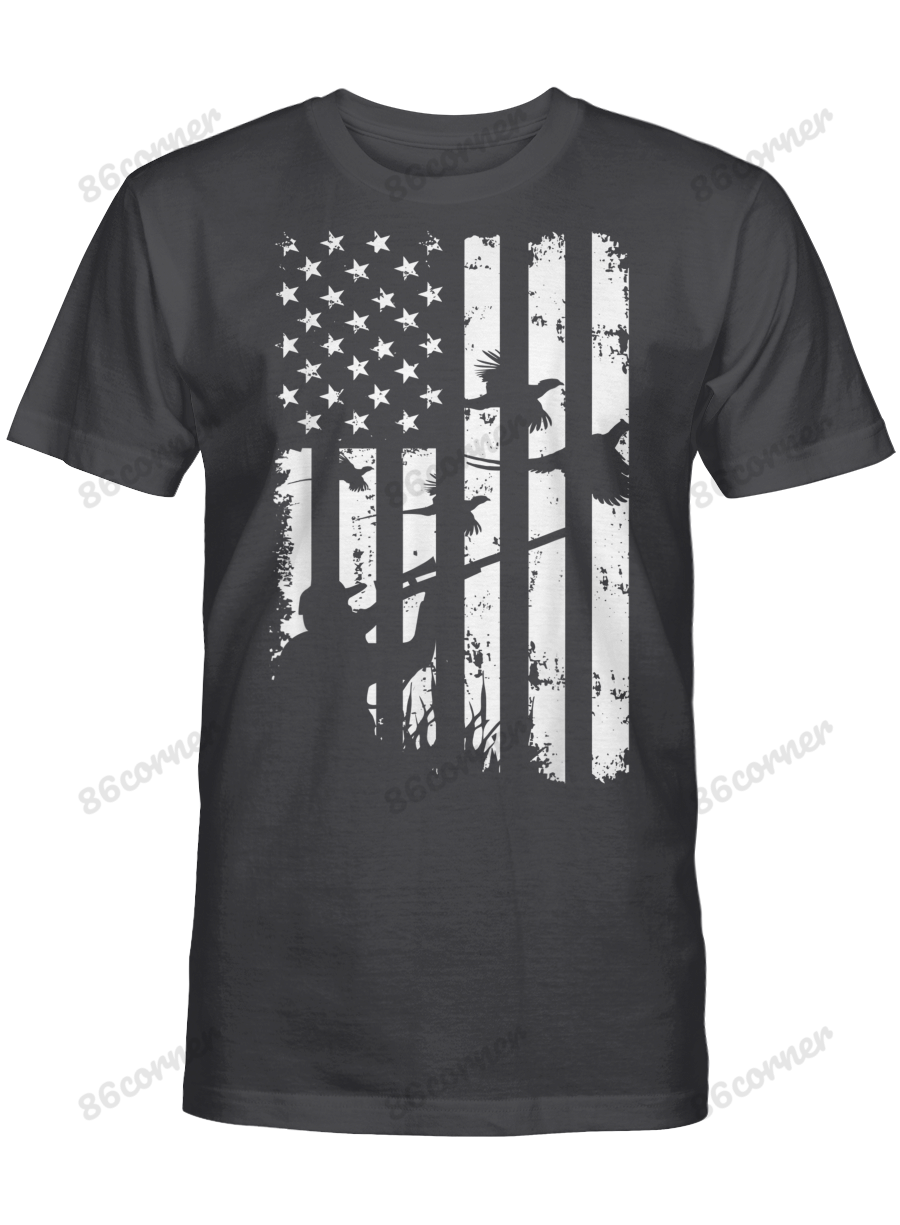 Cool Waterfowl American Vintage USA Flag Pheasant Hunting T-Shirt