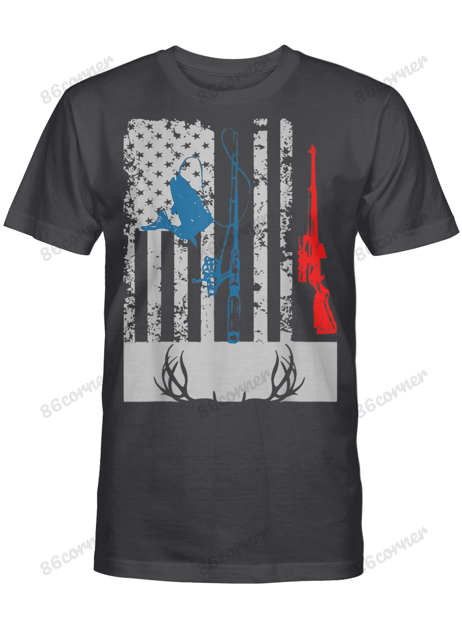 Fishing And Deer Hunting American Flag Shirt For Hunter T-Shirt