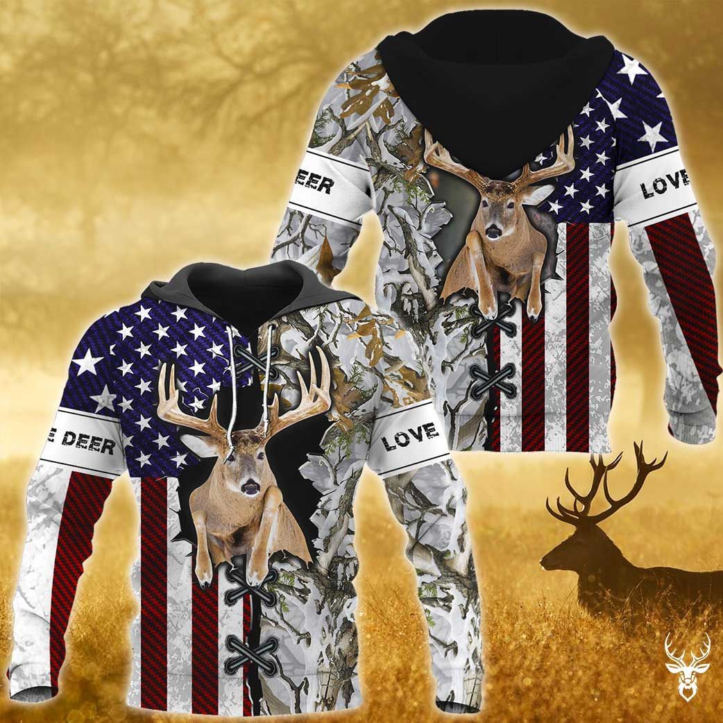 DEER HUNTING CAMO FLAG 3D HOODIE QQ TDT182008H95TS