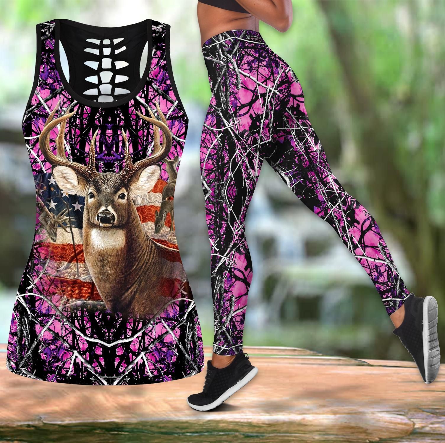 DEER HUNTING FLAG LEGGING TANKTOP QQ TDT172008A02HT