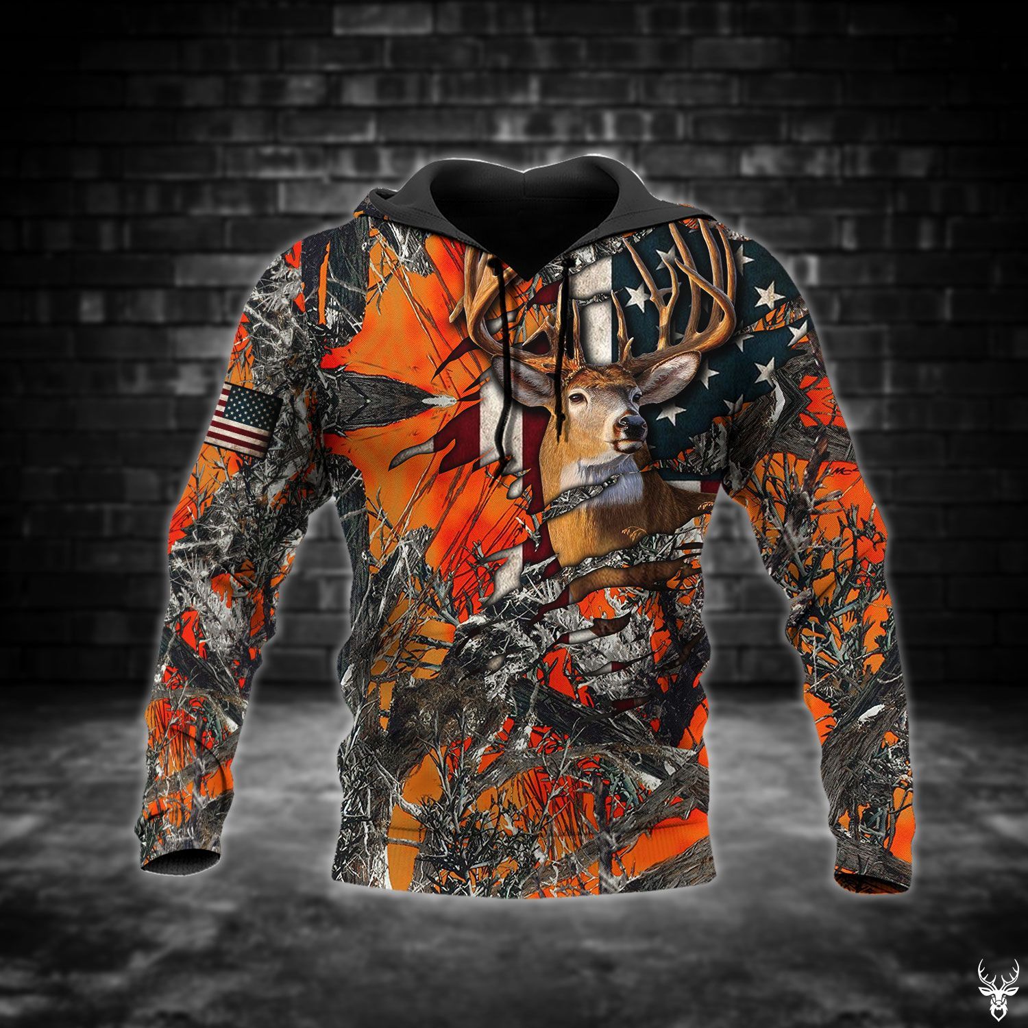 DEER HUNTING CAMO ORANGE FLAG HOODIE TDT152008F02KW