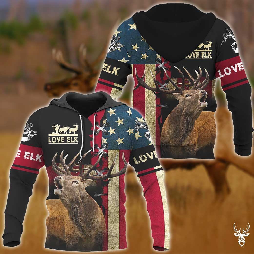 ELK HUNTING FLAG 3D HOODIE QQ TDT182008H98BX