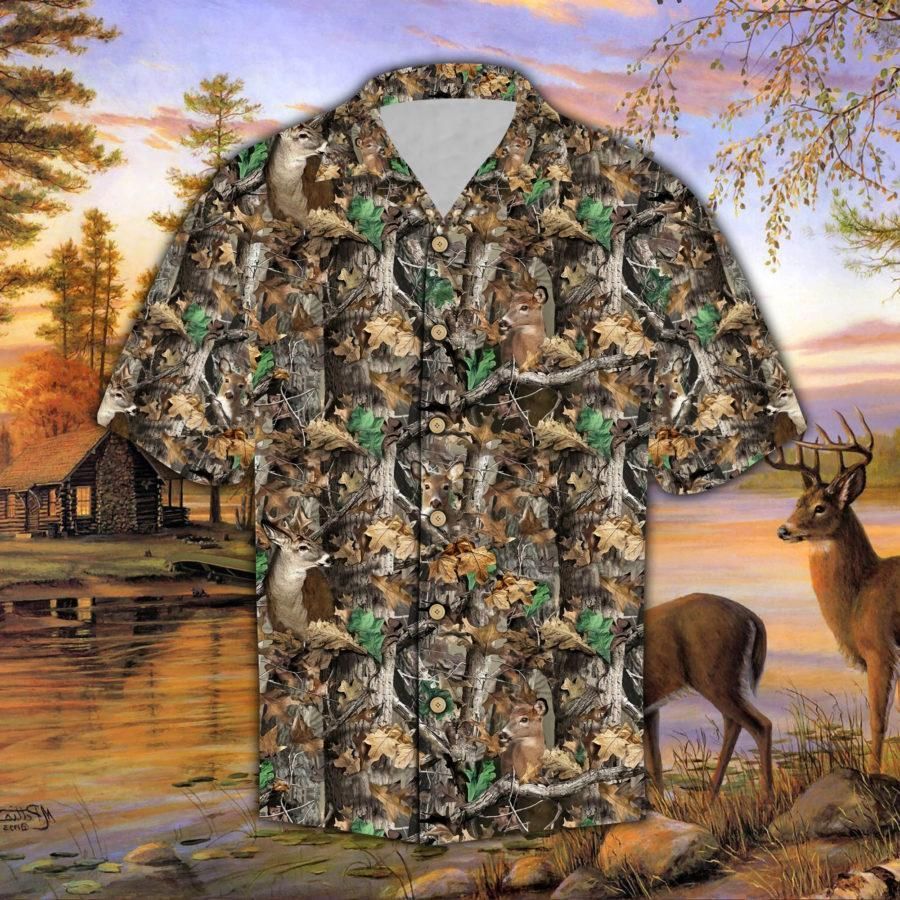 DEER HUNTING HAWAII BUTTON SHIRT QQ TDT082008A16QG