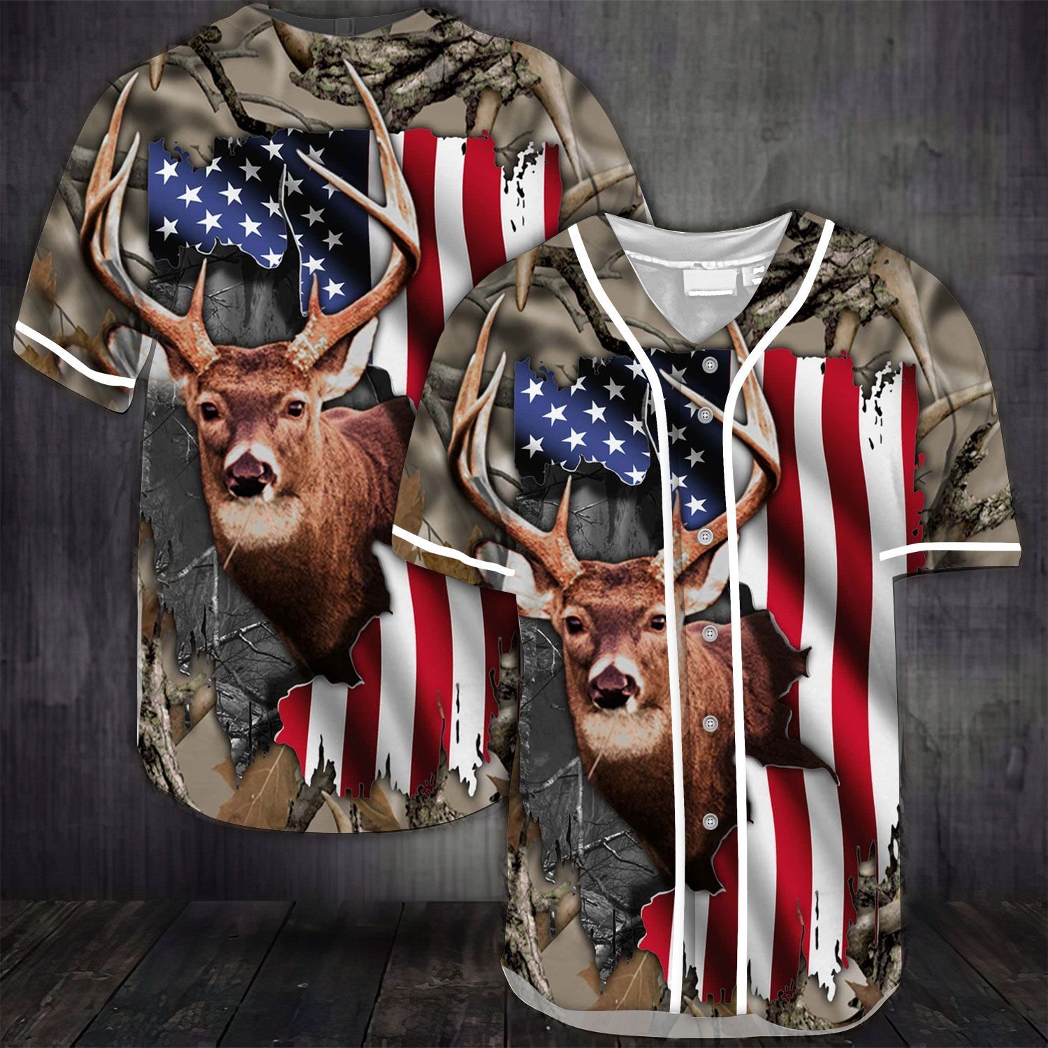 DEER HUNTING FLAG BASEBALL SHIRT QQ PHT152008A19BO