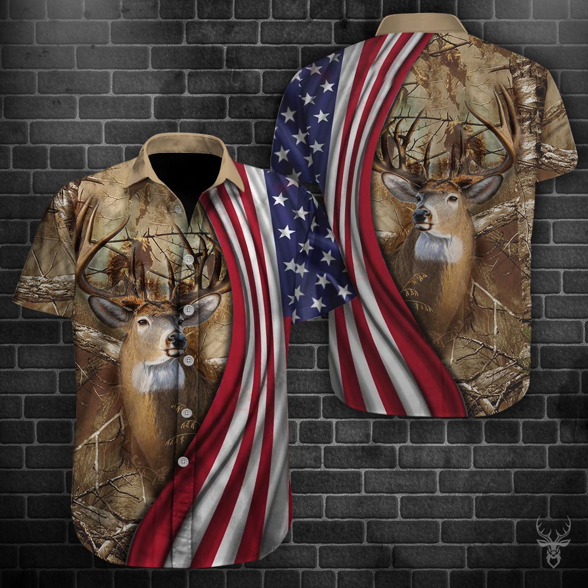 DEER HUNTING FLAG BUTTON SHIRT QQ PHT202008A22NN