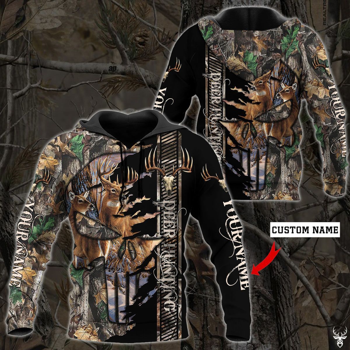 DEER SKULL HUNTING CUSTOM NAME HOODIE QQ TDT272008L99NX