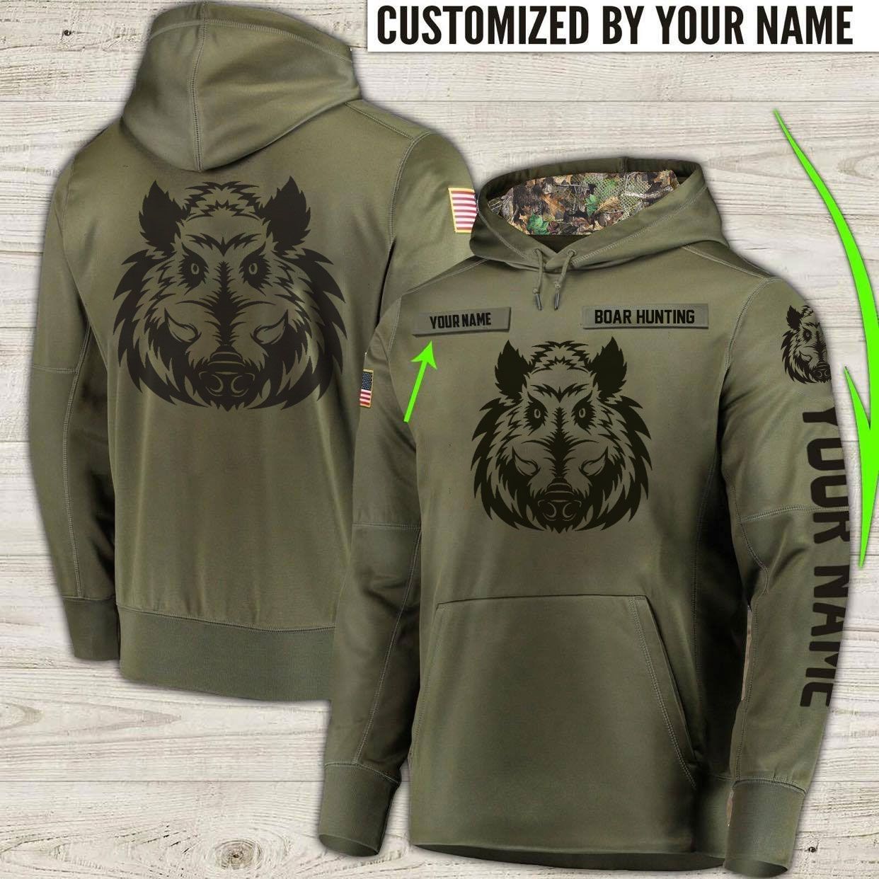 TDT212009B04MF BOAR HUNTING CUSTOM NAME PULLOVER HOODIE PP