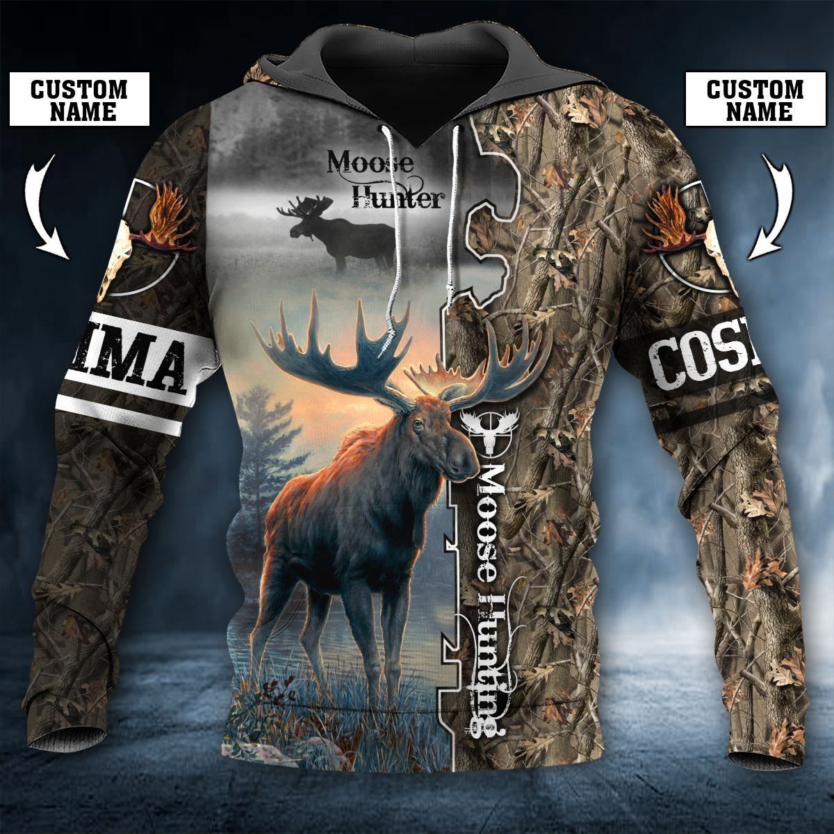 TDT242009A13TI MOOSE HUNTING CUSTOM NAME HOODIE PP