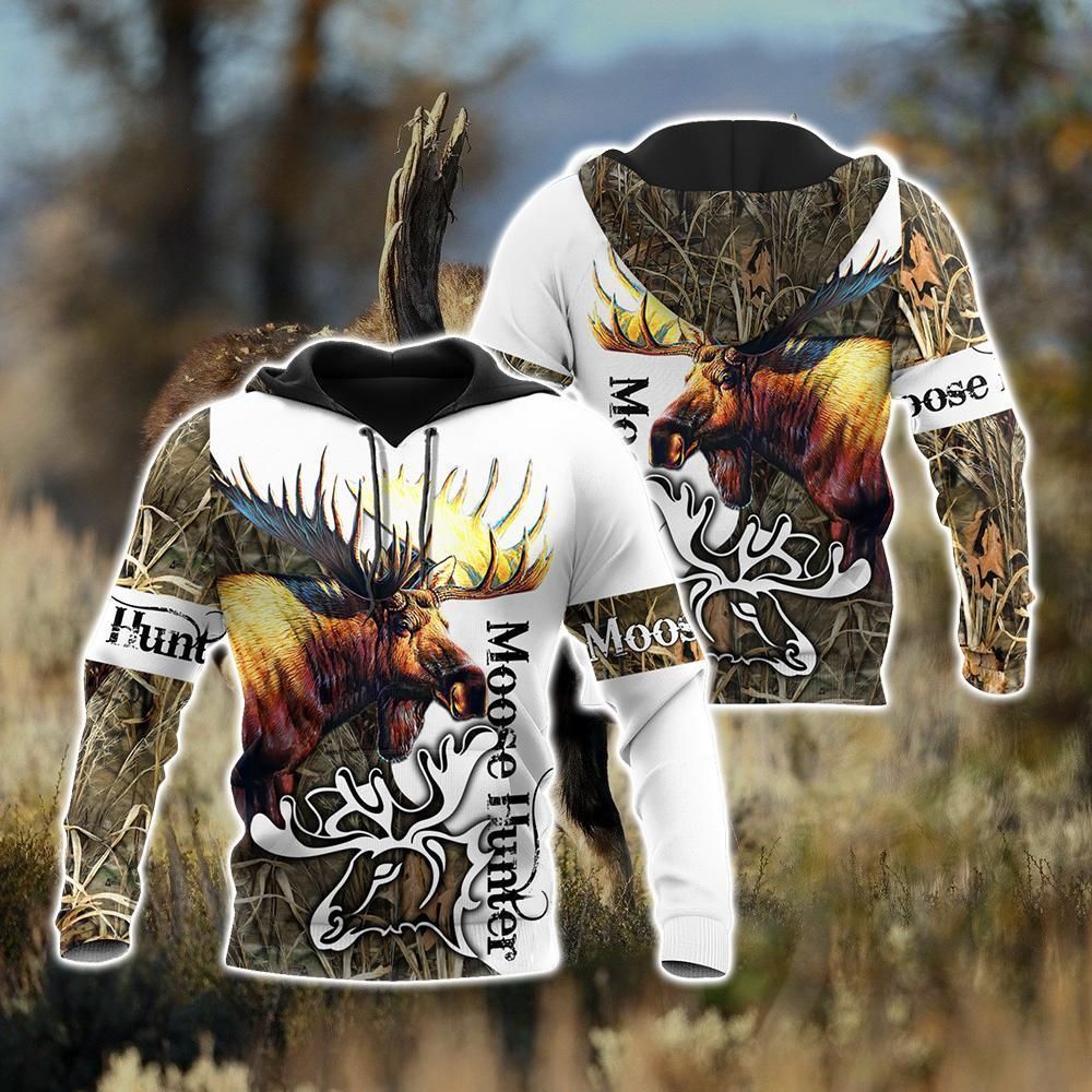 Moose Hunting Camouflage Unique 3D Printed Sublimation Hoodie Hooded Sweatshirt Comfy Soft And Warm For Men Women S to 5XL CTC1301292