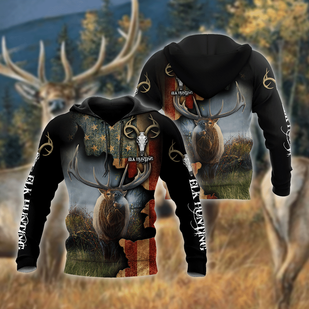 Elk Hunting American Flag Patriotic 3D Printed Sublimation Hoodie Hooded Sweatshirt Comfy Soft And Warm For Men Women S to 5XL CTC1301491