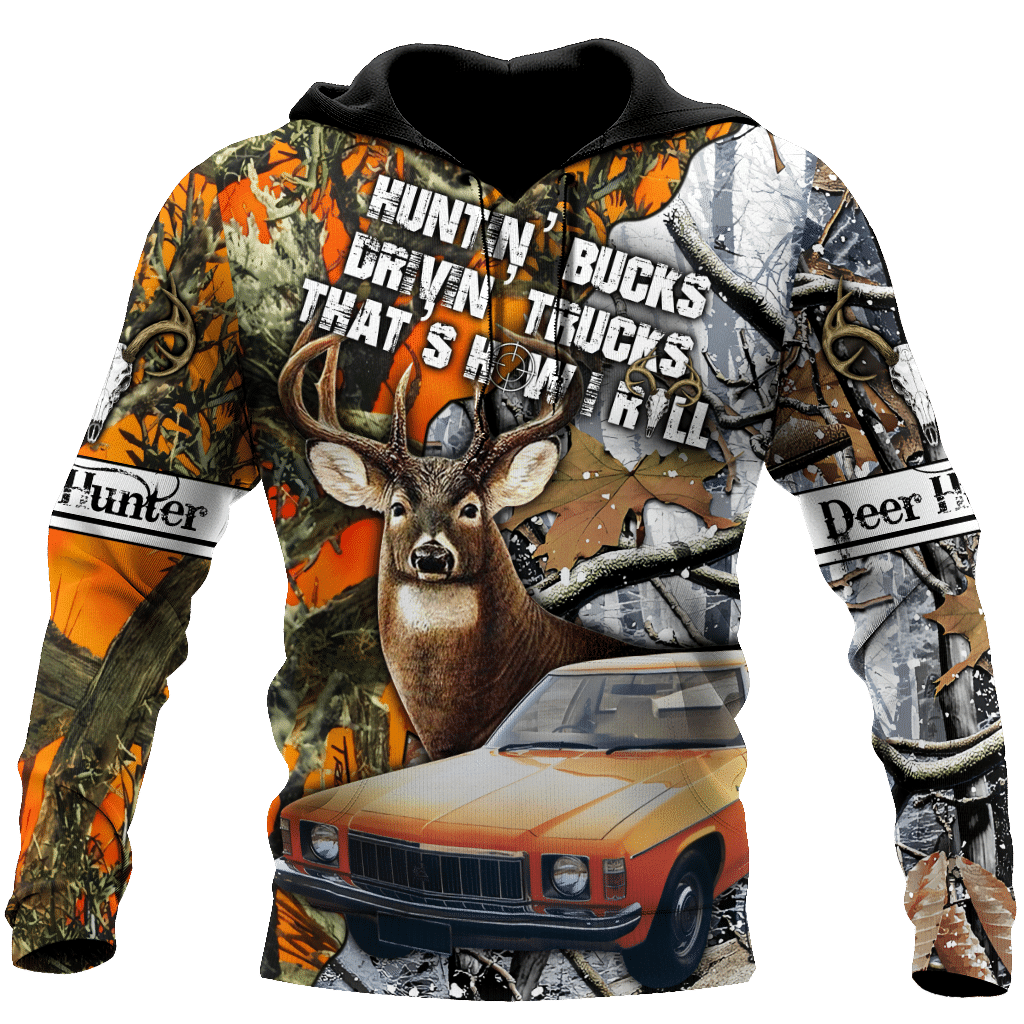 Hunting Bucks and Driving Trucks Camouflage 3D Printed Sublimation Hoodie Hooded Sweatshirt Comfy Soft And Warm For Men Women S to 5XL CTC1501435