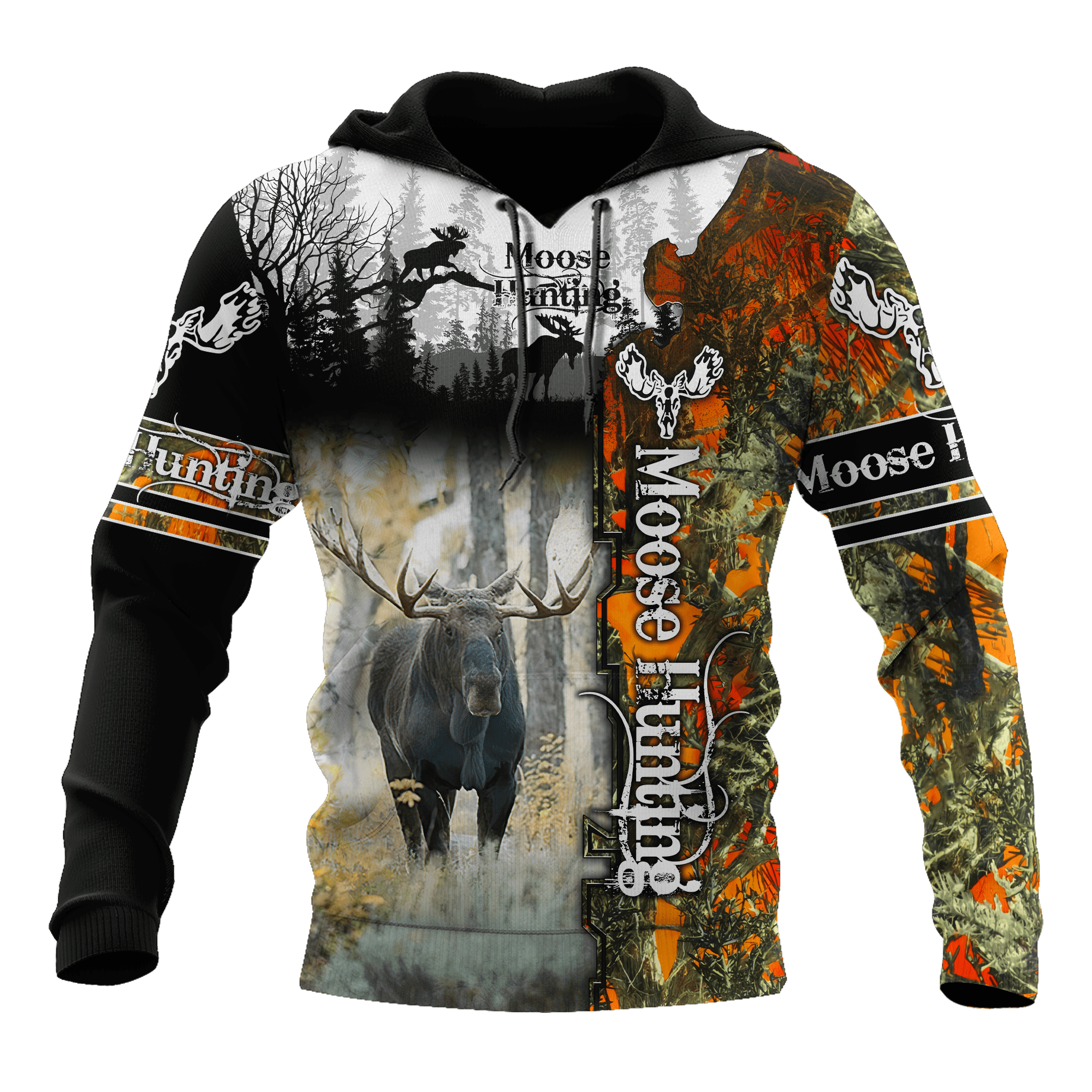 Moose Hunting Orange Camouflage Cool 3D Printed Sublimation Hoodie Hooded Sweatshirt Comfy Soft And Warm For Men Women S to 5XL CTC1301289