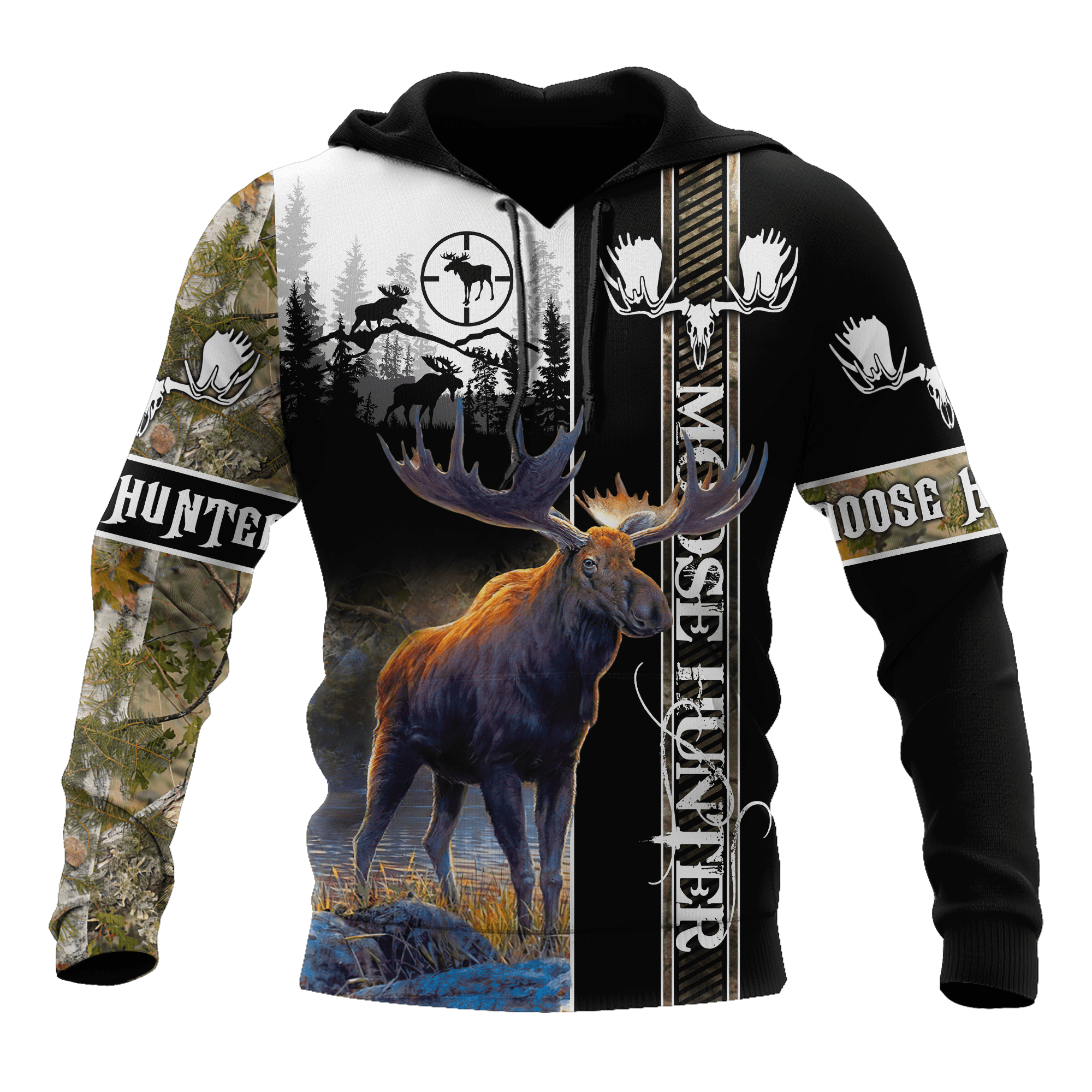 Moose Hunting Camouflage Awesome 3D Printed Sublimation Hoodie Hooded Sweatshirt Comfy Soft And Warm For Men Women S to 5XL CTC1501327