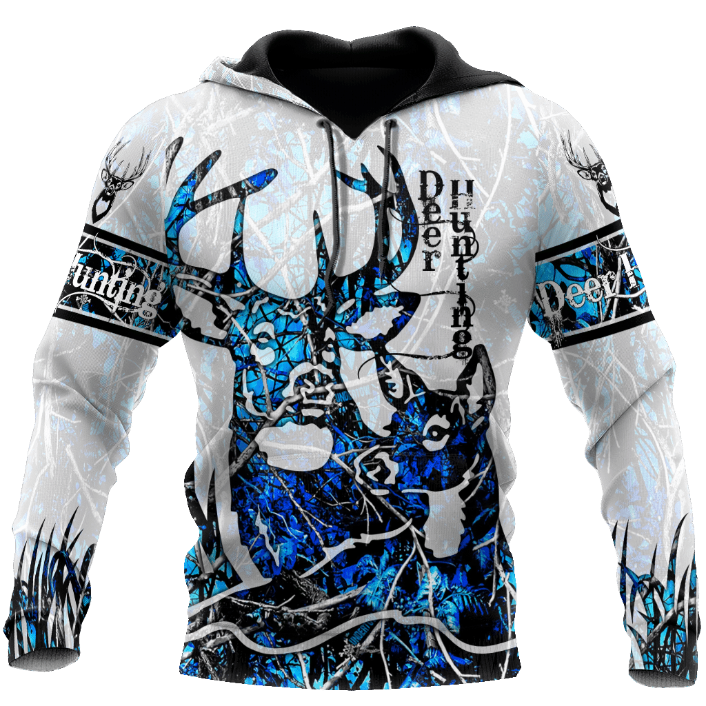 Deer Hunting Blue Cool Design 3D Printed Sublimation Hoodie Hooded Sweatshirt Comfy Soft And Warm For Men Women S to 5XL CTC1501578