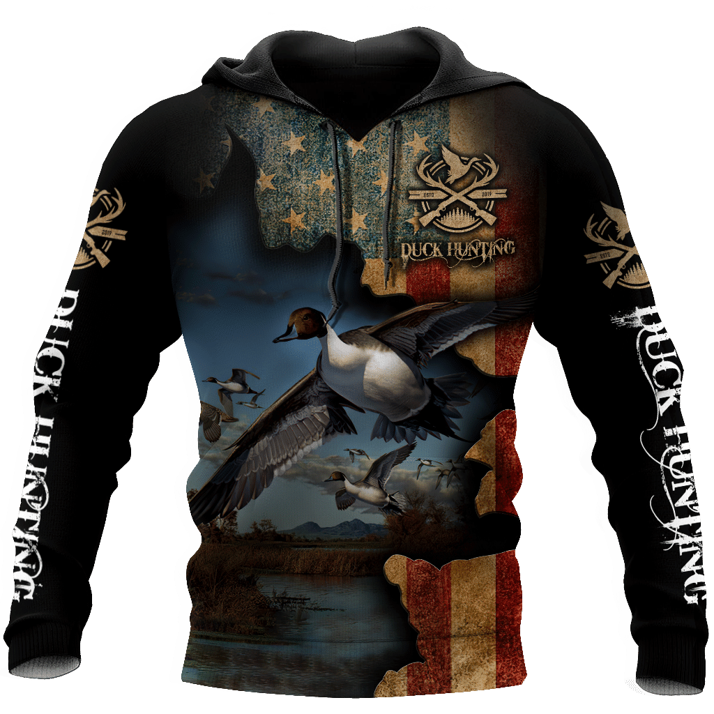 Duck Hunting American Flag Patriotic 3D Printed Sublimation Hoodie Hooded Sweatshirt Comfy Soft And Warm For Men Women S to 5XL CTC1301537