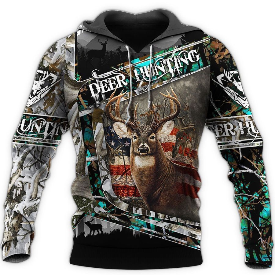 Deer Hunting Turquoise Camo Cool Design 3D Printed Sublimation Hoodie Hooded Sweatshirt Comfy Soft And Warm For Men Women S to 5XL CTC15011219