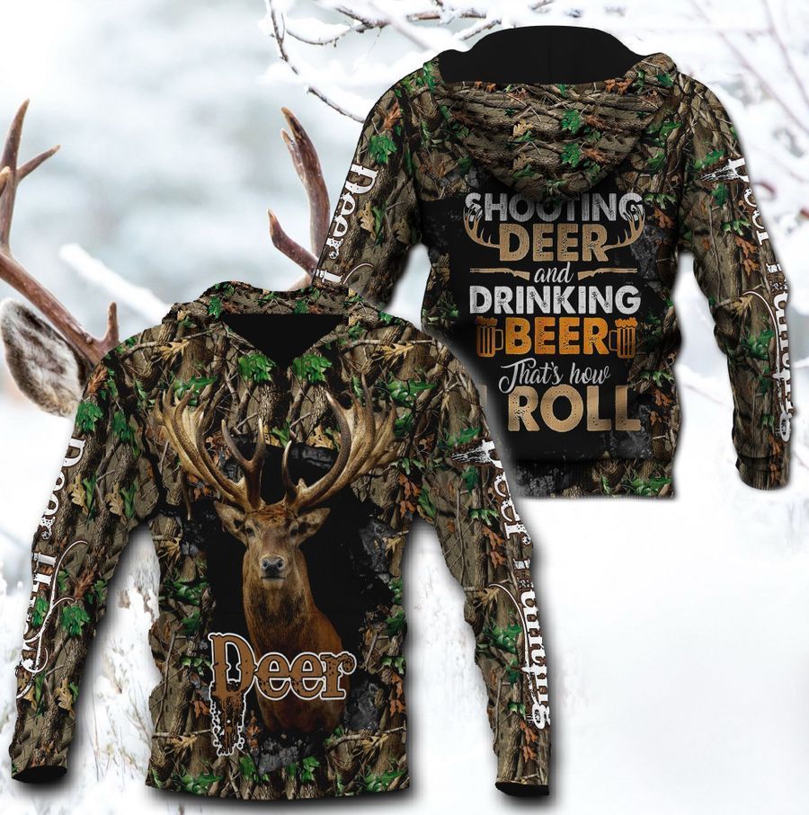 Deer Hunting Drinking Beer Camouflage 3D Printed Sublimation Hoodie Hooded Sweatshirt Comfy Soft And Warm For Men Women S to 5XL CTC15011236