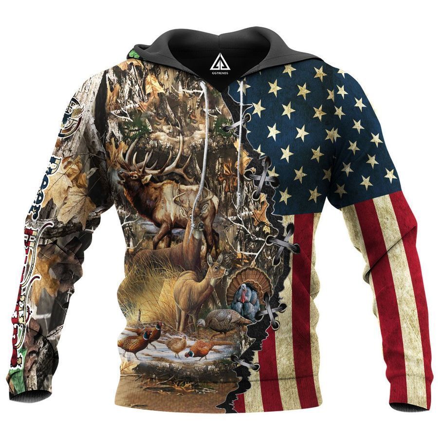 Deer Hunting American Flag Patriotic 3D Printed Sublimation Hoodie Hooded Sweatshirt Comfy Soft And Warm For Men Women S to 5XL CTC15011255