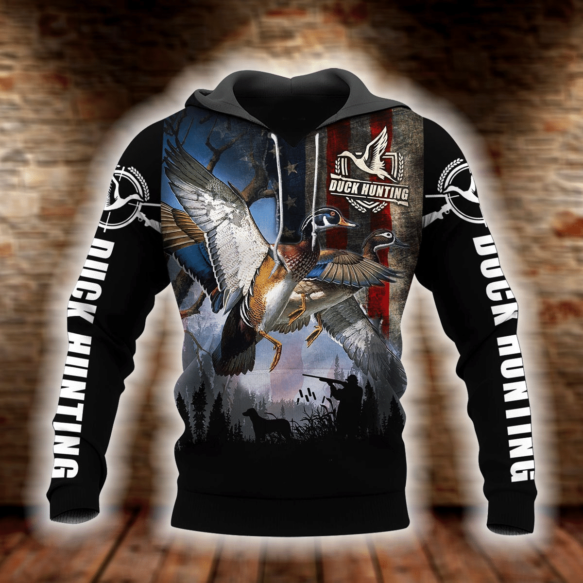 American Flag Patriotic Duck Hunting 3D Printed Sublimation Hoodie Hooded Sweatshirt Comfy Soft And Warm For Men Women S to 5XL CTC15011387