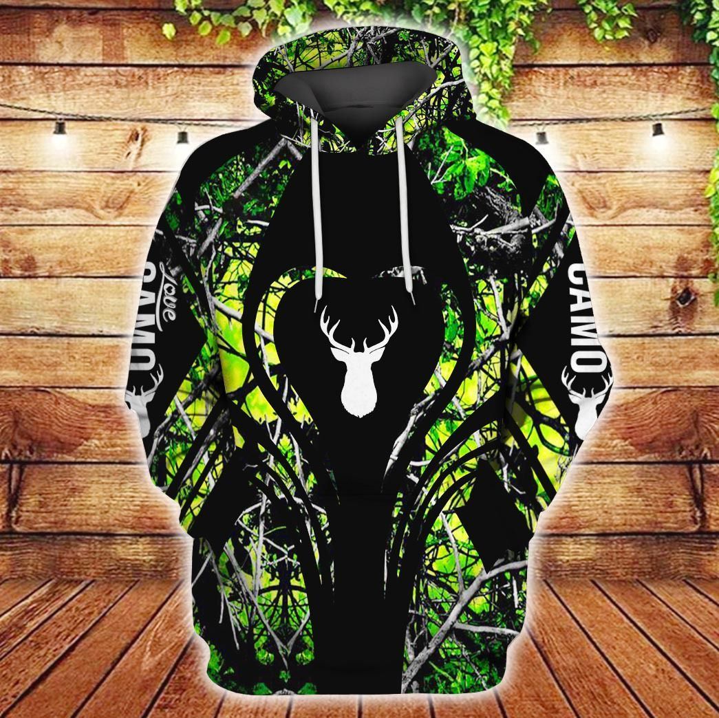 Deer Hunting Camo Green Cool Design 3D Printed Sublimation Hoodie Hooded Sweatshirt Comfy Soft And Warm For Men Women S to 5XL CTC15011244