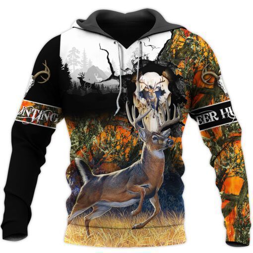 Deer Love Hunting Orange Camo Cool 3D Printed Sublimation Hoodie Hooded Sweatshirt Comfy Soft And Warm For Men Women S to 5XL CTC15011215