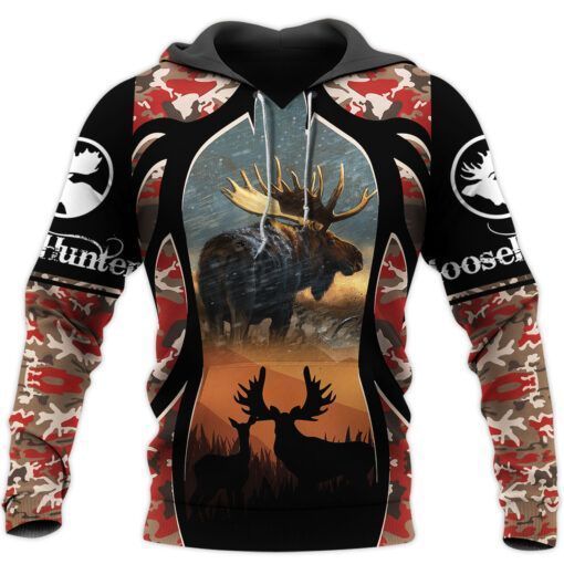 Moose Hunting Camo Red Cool 3D Printed Sublimation Hoodie Hooded Sweatshirt Comfy Soft And Warm For Men Women S to 5XL CTC15011090