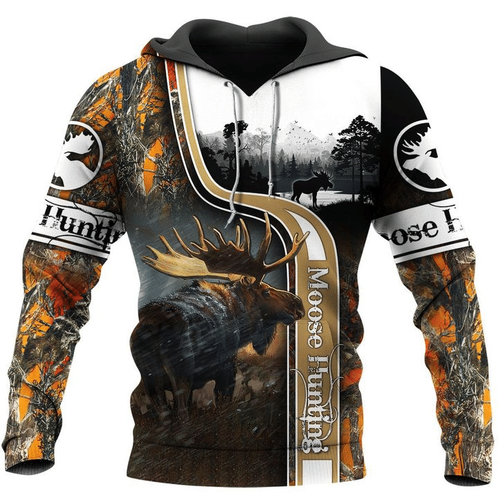 Moose Hunting Orange Camo Best 3D Printed Sublimation Hoodie Hooded Sweatshirt Comfy Soft And Warm For Men Women S to 5XL CTC15011089