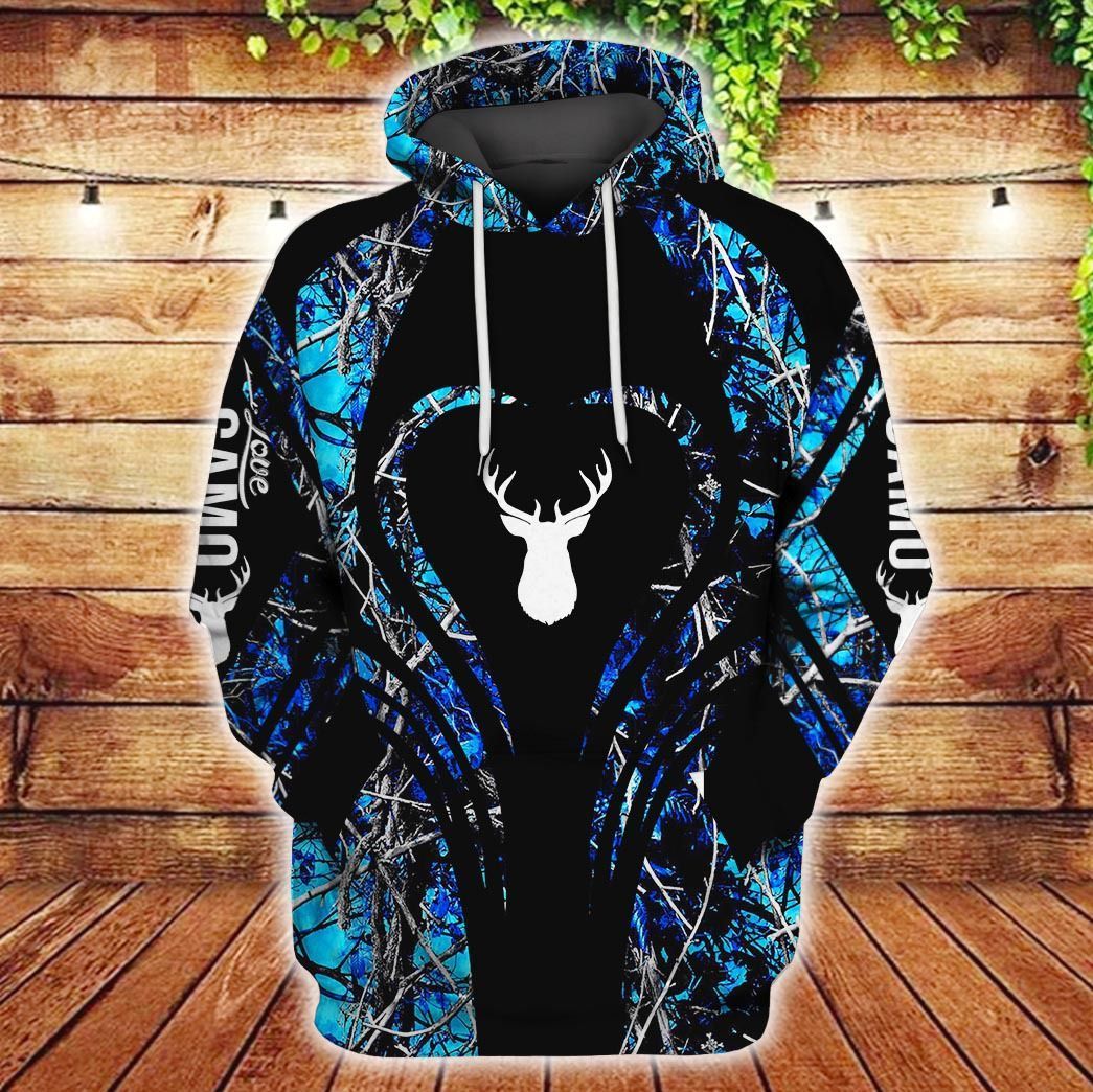 Deer Hunting Blue Camo Amazing Design 3D Printed Sublimation Hoodie Hooded Sweatshirt Comfy Soft And Warm For Men Women S to 5XL CTC15011252