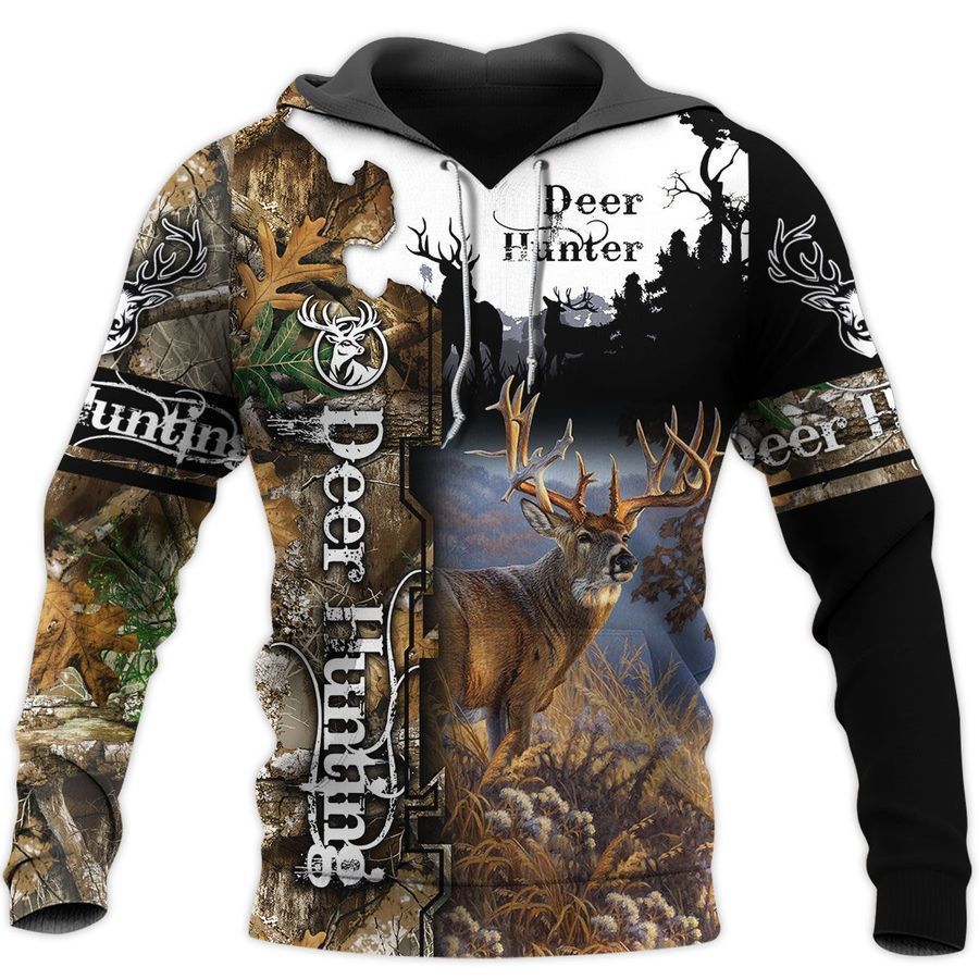 Deer Hunting Camo Black Cool 3D Printed Sublimation Hoodie Hooded Sweatshirt Comfy Soft And Warm For Men Women S to 5XL CTC15011246