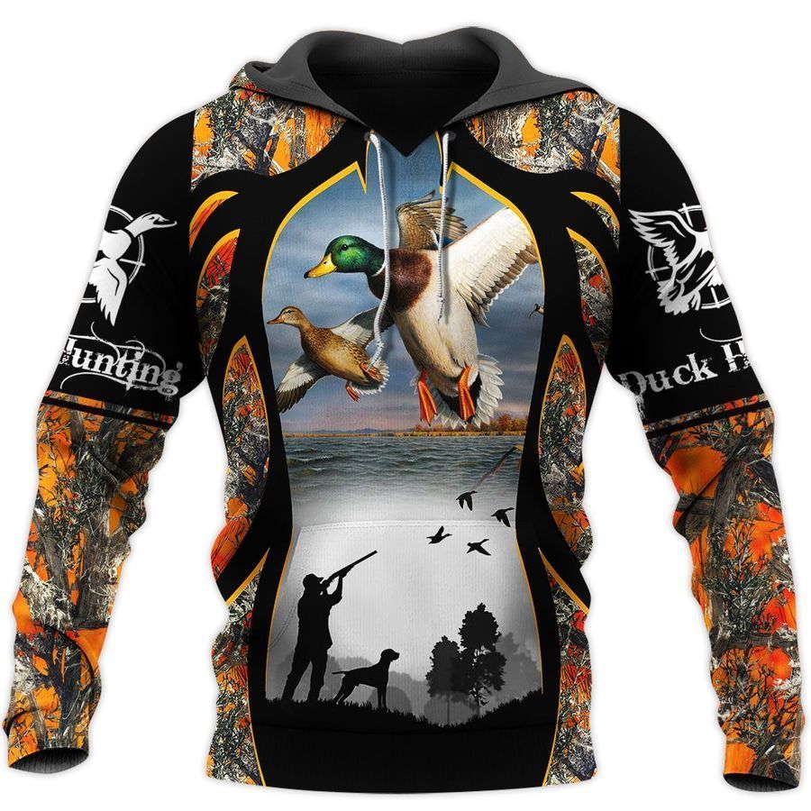 Duck Hunting Orange Camo Cool 3D Printed Sublimation Hoodie Hooded Sweatshirt Comfy Soft And Warm For Men Women S to 5XL CTC15011186