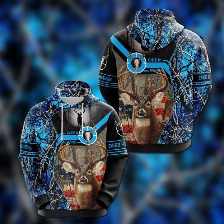 Deer Hunting Blue Unique Design 3D Printed Sublimation Hoodie Hooded Sweatshirt Comfy Soft And Warm For Men Women S to 5XL CTC15011253