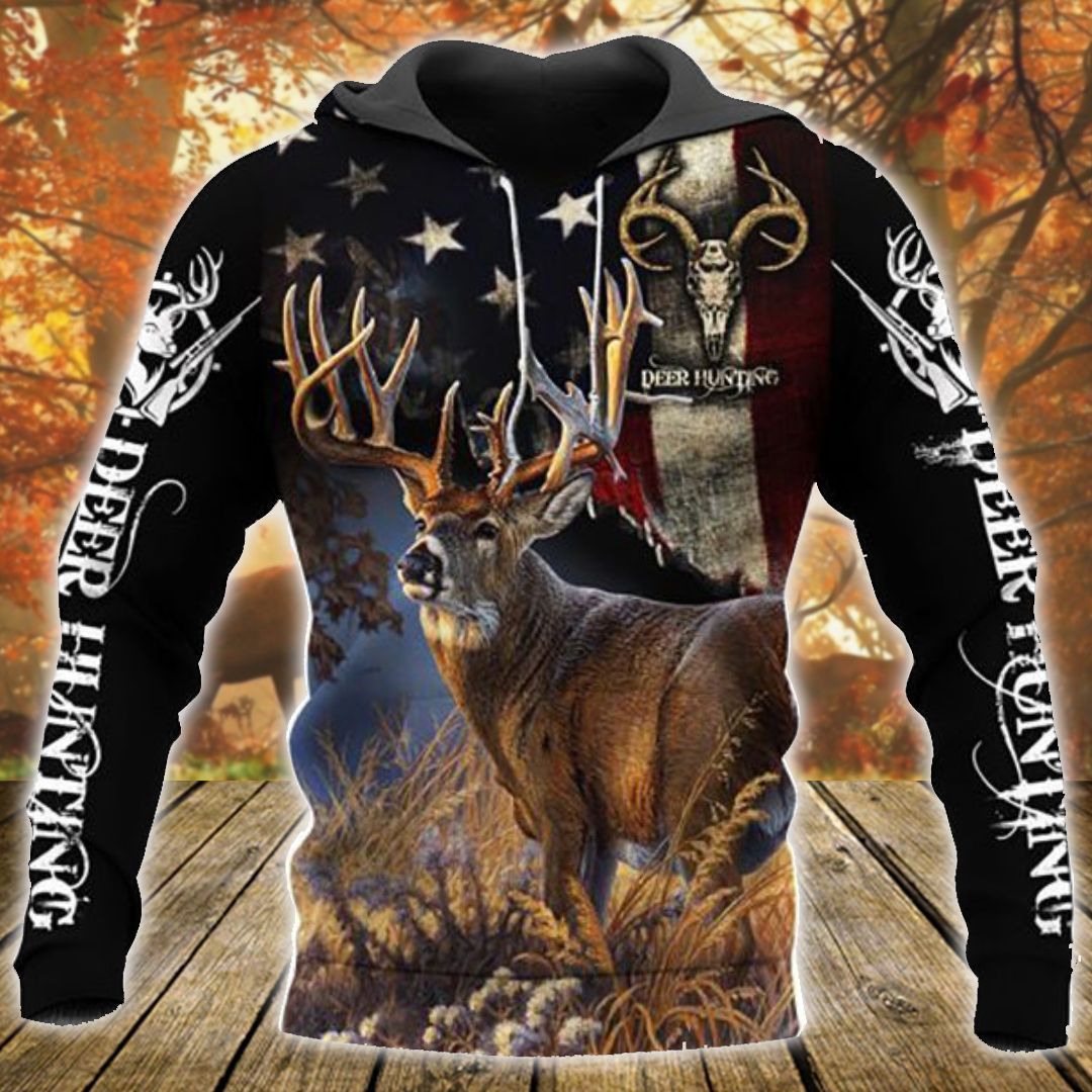 Deer Hunting Black American Flag 3D Printed Sublimation Hoodie Hooded Sweatshirt Comfy Soft And Warm For Men Women S to 5XL CTC15011254