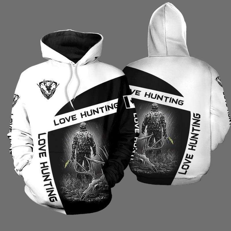 Love Hunting Black And White Awesome Design 3D Printed Sublimation Hoodie Hooded Sweatshirt Comfy Soft And Warm For Men Women S to 5XL CTC16011201