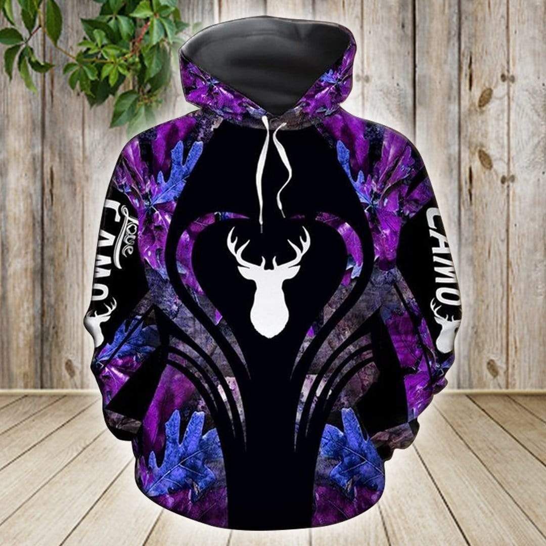 Deer Hunting Love Camo Purple Camo Cool 3D Printed Sublimation Hoodie Hooded Sweatshirt Comfy Soft And Warm For Men Women S to 5XL CTC16011360