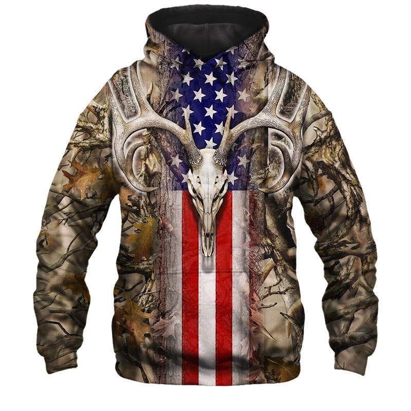 Deer hunting American Flag Patriotic Camouflage Unique 3D Printed Sublimation Hoodie Hooded Sweatshirt Comfy Soft And Warm For Men Women S to 5XL CTC16011362