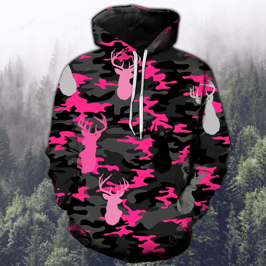 Deer Hunting Pink Camo Cute Design 3D Printed Sublimation Hoodie Hooded Sweatshirt Comfy Soft And Warm For Men Women S to 5XL CTC16011359