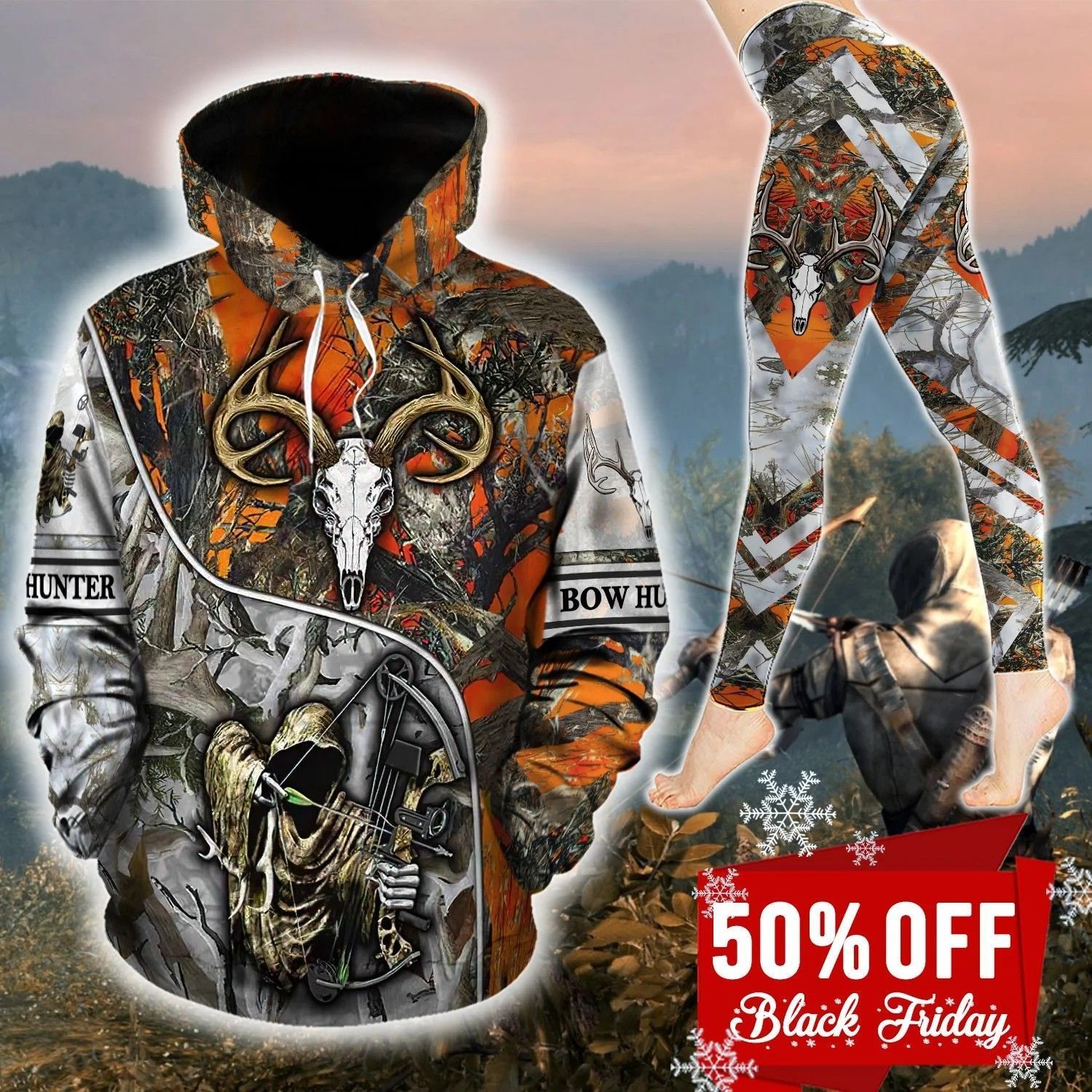 Deer Hunting Camouflage Oranger Unique 3D Printed Sublimation Leggings Hoodie Set Hooded Sweatshirt Comfy Yoga Pants Tummy Control CTC1401101