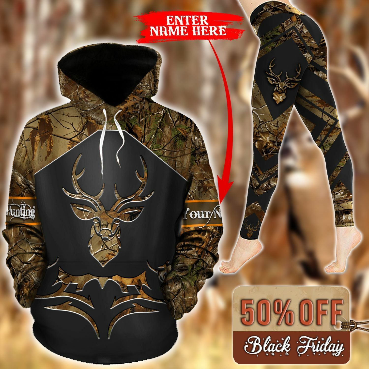 Deer Hunting Personalized Camouflage Unique 3D Printed Sublimation Leggings Hoodie Set Hooded Sweatshirt Comfy Yoga Pants Tummy Control CTC1401526