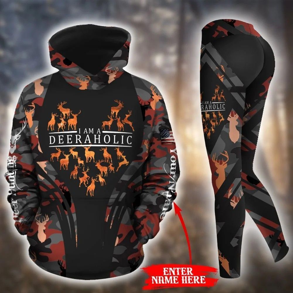 Deer Hunting Camo Maroon Personalized Unique 3D Printed Sublimation Leggings Hoodie Set Hooded Sweatshirt Comfy Yoga Pants Tummy Control CTC1401543