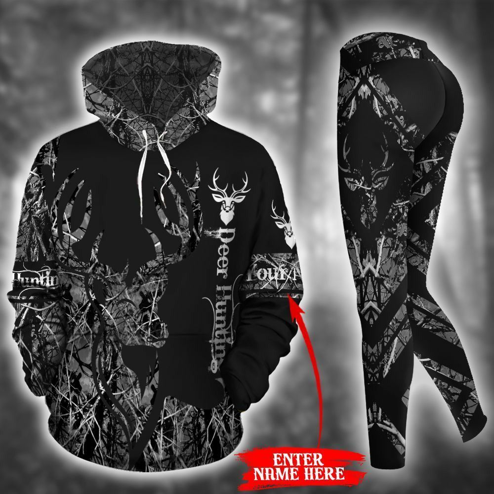 Deer Hunting Personalized Blue And White Unique 3D Printed Sublimation Leggings Hoodie Set Hooded Sweatshirt Comfy Yoga Pants Tummy Control CTC1401530