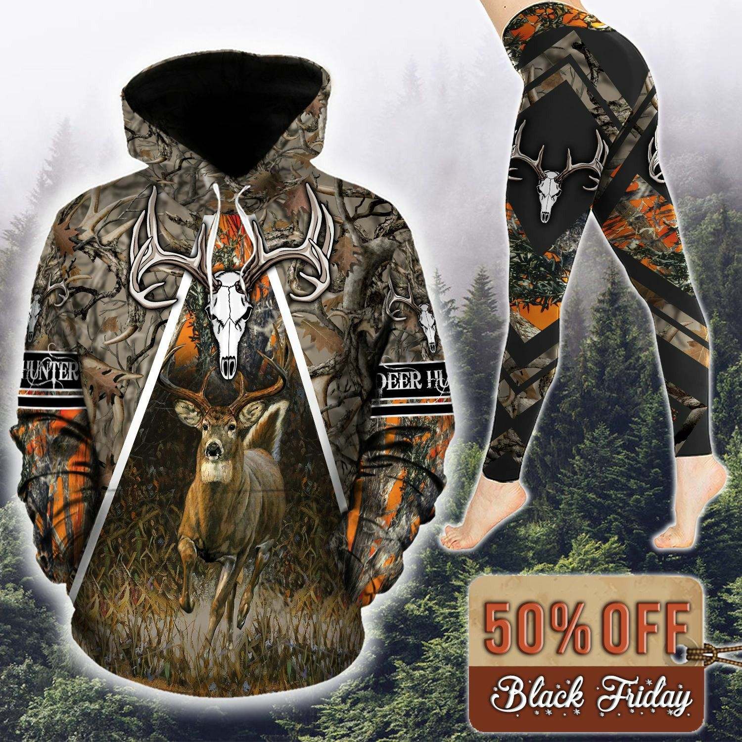 Deer Hunting Camouflage Unique 3D Printed Sublimation Leggings Hoodie Set Hooded Sweatshirt Comfy Yoga Pants Tummy Control CTC1401100