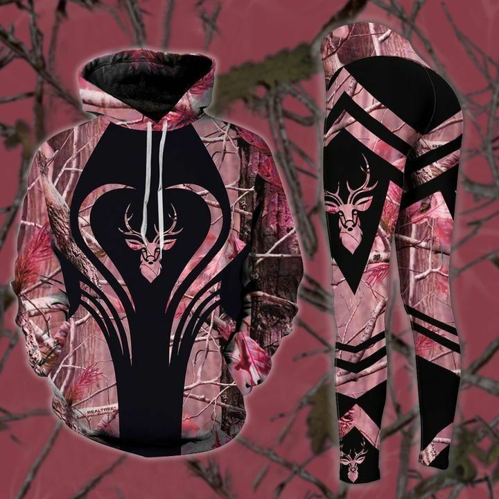 Deer Hunting Country Girl Camouflage Pink And Black Unique 3D Printed Sublimation Leggings Hoodie Set Hooded Sweatshirt Comfy Yoga Pants Tummy Control CTC140195