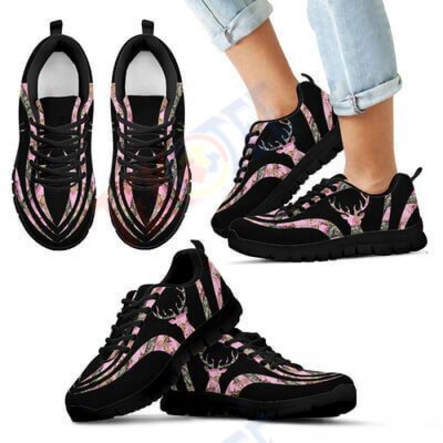 Mens Womens Hunting Zebra Head Pink Black Sneakers Black Sole Sneakers Black Sole Sneakers Hunting Custom Sneakers Shoes TDT786